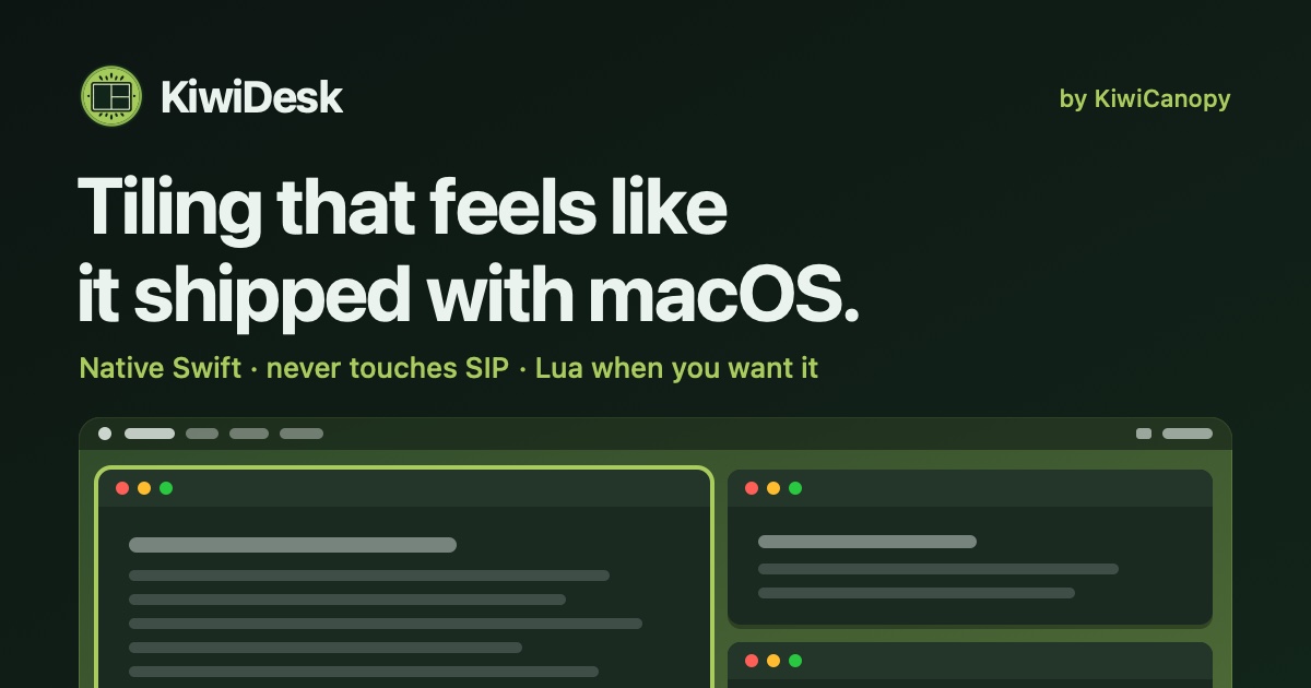 Solo dev, tiling window manager for macOS with a real GUI. 1.0 in August, 1.4 this week.